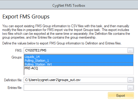 Exporting FMS Groups
